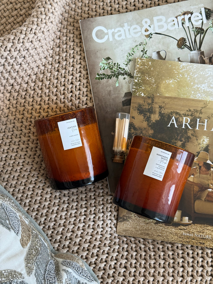The Amber Aesthetic Collection soy candle, eco-friendly fall fragrances with smoky, earthy and woodsy notes.