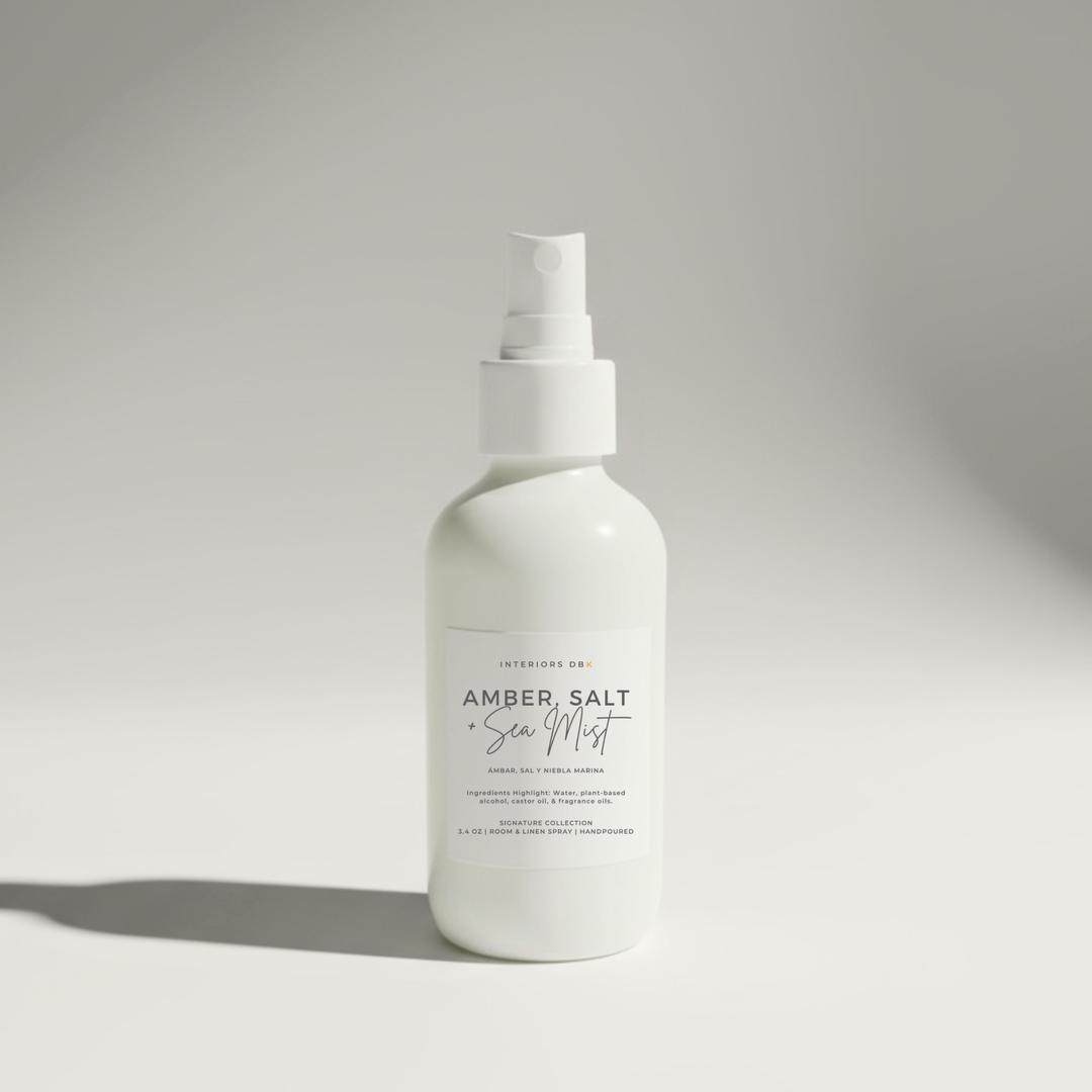 Eco-friendly marine-inspired room spray with amber, sandalwood, and saffron.