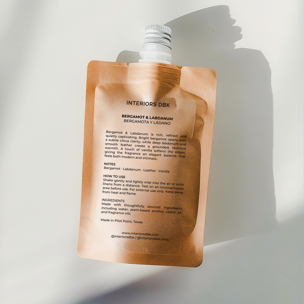 Bergamot & Labdanum room and linen spray refill by Interiors DBK.