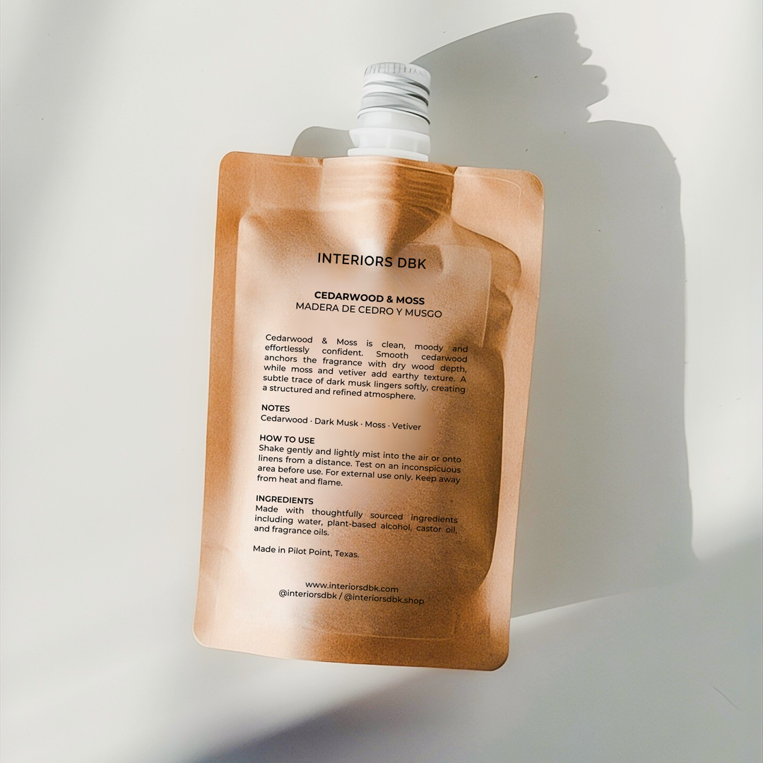 Cedarwood & Moss room and linen spray refill by Interiors DBK.