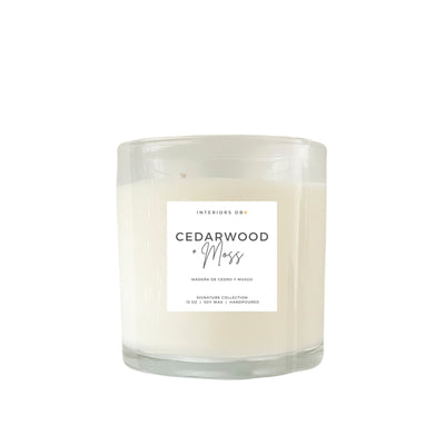 Cedarwood and moss soy candle, large front view