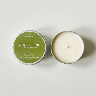 Winter Pine Tin Candle, Handmade Soy Wax Candle, Holiday Gift Idea, Front View