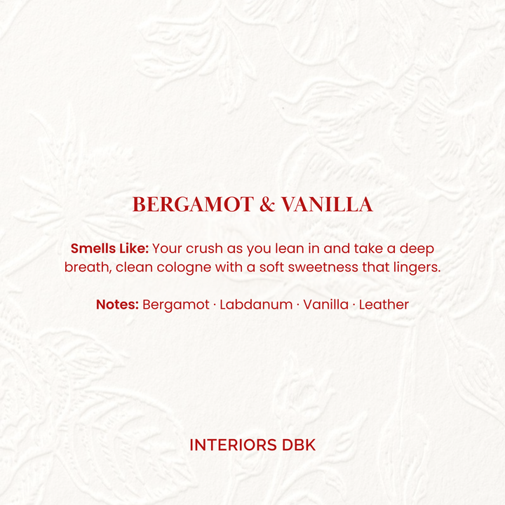 Bergamot and Vanilla Soy Candle. Smells like your crush as you lean in and take a deep breath, clean cologne with a soft sweetness that lingers. Notes: Bergamot, labdanum, vanilla, leather