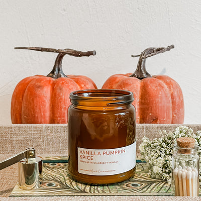 Vanilla Pumpkin Spice Artisan Candle, Handmade Soy Candle, Non Toxic Candle, Front View