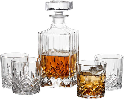 Diamond-Cut Liquor Decanter And Glassware Set, Gift Set