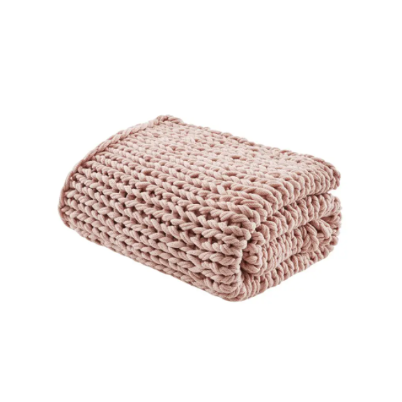 Handmade Blush Chunky Knit Throw Blanket, Gifts for Her