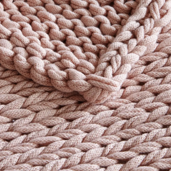 Handmade Blush Chunky Knit Throw Blanket, Gifts for Her