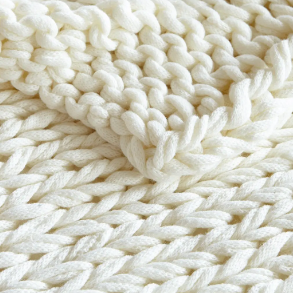 Handmade Ivory Chunky Knit Throw Blanket, Thoughtful Gift