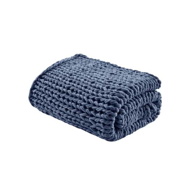 Handmade Navy Chunky Knit Throw Blanket, Thoughtful Gift